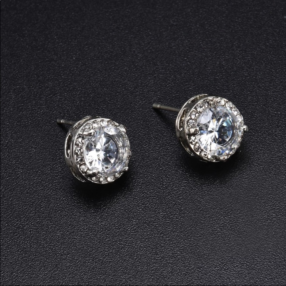 Round Stud Silver Earrings - Picture 2 of 4